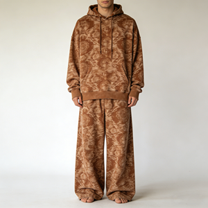 Survêtement à capuche Saint World en strass pour homme, streetwear, manches longues, coupe ample, hiver, noir, pantalon à cordon, 100% coton épais - Product Image 1