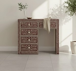 Contemporary Resin Bone Inlay Console Table Geometric Luxury Foyer Decor Artisan Hallway Console Handcrafted Accent Furniture - Product Image 2