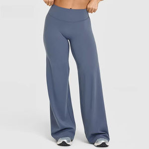 Women's High Waist Wide Leg Pants Casual Loose Fit Full Length Solid Color Knitted Spandex Polyester Breathable - Product Image 5