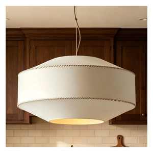 Lampe suspendue en tissu crème, luminaire suspendu au plafond en lin cousu à la main, pour salle à manger, îlot de cuisine, décoration d'hôtel - Product Image 1