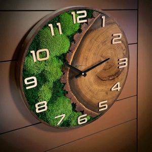 Personalized Moss <b>Wall</b> <b>Clock</b>: Handmade Walnut Wood Natural <b>Decor</b> - Product Image 1