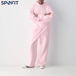 Ensemble de survêtement rose à capuche pour homme SPOFIT, 100 % coton, sweat-shirt et pantalon décontractés pleine longueur, couleur unie, fermeture à cordon - Product Image 3
