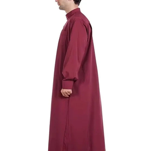 Última Novedad en Thobes para Hombre, Color Granate Sólido, Cuello Alto, Manga Larga, Largo hasta el Suelo, Thobes Tradicionales Musulmanes Islámicos para Hombre - Product Image 2