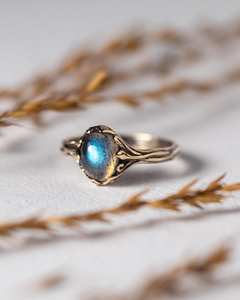 Labradorita, Plata de Ley 925, Chapado en Oro de 14k, Certificado IGI, Alta Calidad, Anillo de Compromiso Art Deco para Mujer, Oro Negro, Piedra de Nacimiento - Product Image 5