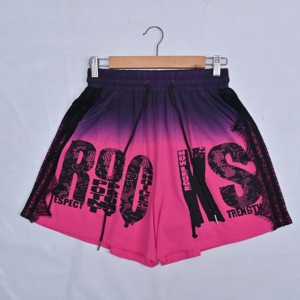 Shorts de sport pour femme dégradé rose-violet avec cordon de serrage, tendance, respirant, tricoté, pour l'entraînement, la gym, le fitness, coupe régulière, imprimé lettres - Product Image 5