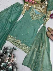 ชุดเสื้อผ้าดีไซเนอร์อินเดีย-ปากีสถานสุดพิเศษ ปักเลื่อมประดับอย่างสวยงาม ชุดท็อปและกางเกงพลลาโซ่ แฟนซี ขายดีที่สุด ซัลวาร์ คามีซ - Product Image 4