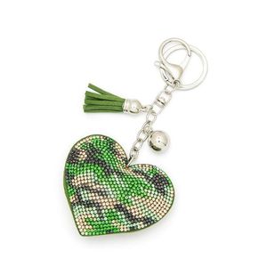 Portachiavi a Forma di Cuore con Stampa Mimetica e Cristalli con Strass - Product Image 1