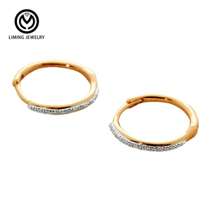 AE176 Boucles d'oreilles créoles minimalistes fines en argent sterling 925 avec zircon pavé, pour femme, bijoux raffinés pour le quotidien - Product Image 1