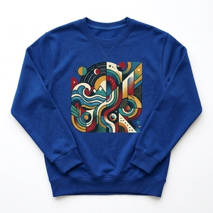 Pull-over col rond en molleton épais avec imprimé graphique géométrique grue origami, coupe épaules tombantes, style streetwear, haute qualité - Product Image 1