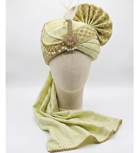 ผ้าโพกศีรษะงานแต่งงานสีเขียวมะนาวมุก ดีไซน์เนอร์ Royal Safa พร้อมผ้าไหม Kalgi สำหรับเจ้าบ่าวแบบดั้งเดิมของอินเดีย ขายส่งแบบ OEM - Product Image 4