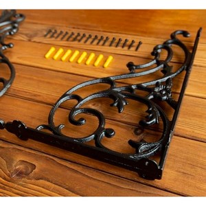 Paires de supports muraux décoratifs en fonte - Style victorien, motif festonné, métal noir - Vente en gros - Product Image 4