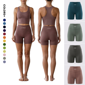 กางเกงออกกำลังกายขาสั้นเอวสูงสำหรับผู้หญิงเลกกิ้งเล่นโยคะออกกำลังกายแบบเข้มข้นลายพื้นเรียบง่าย - Product Image 1