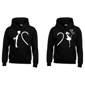 Sudaderas con Capucha Negras para Parejas con Estampado de Silueta de Corazón, Sudaderas de Algodón Tejido para Mujer, Ropa de Otoño, Corte Regular, Diseño con Logotipo Frontal - Product Image 1
