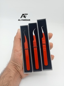 Pinzas para Extensión de Pestañas Recién Llegadas, Recubrimiento en Polvo Rojo, Curvatura Fuerte de 45 y 90 Grados, con Cajas de Cartón - Product Image 2