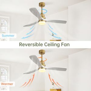 Ventilatore da soffitto da interno Gold da 52 pollici con luce LED dimmerabile, telecomando a 6 velocità, 3 pale in legno, motore DC reversibile per soggiorno - Product Image 2