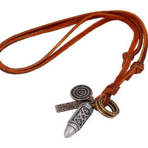 Vintage Alloy Silver Bullet Pendant Necklace for Men & Boys with Adjustable Pure Leather Cord - Product Image 3