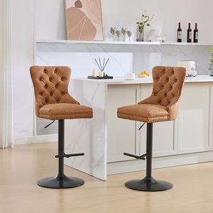 Set di mobili 2 sgabelli girevoli in PU retrò arancione 26-33 pollici regolabili altezza sedile comodi schienali a ciuffo per Home Pub - Product Image 1