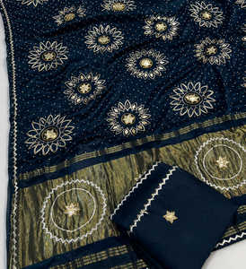 Sari indien traditionnel bleu marine imprimé pour femme, avec bordure tissée, idéal pour les fêtes – Fournisseur OEM - Product Image 6