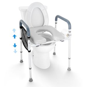 Siège de toilette réglable en hauteur de 19,3 à 25,2 pouces, 7 positions, rembourré, avec cadre en aluminium, capacité de 350 lb, équipement de sécurité pour la salle de bain - Product Image 1