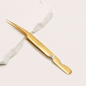 กล่องเก็บอุปกรณ์ต่อขนตา แหนบแยกเส้นใย แหนบปลายเพชร สแตนเลส สีทอง - Product Image 3