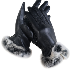 Gants en cuir longs jusqu'au poignet, doublés de fourrure, thermiques, pour l'hiver, style uni, usage quotidien - Product Image 3