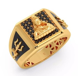 Anillo de Buda de Lujo en Plata de Ley 925 con Baño de Oro y Circonitas Negras, Anillo Ancho con Incrustaciones de Circonitas, Joyería Espiritual para Hombre y Mujer, Regalo - Product Image 1