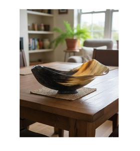 Bol à salade et à fruits vintage en corne de buffle sculptée, vaisselle indienne en corne, idéal pour les cadeaux d'affaires - Product Image 1