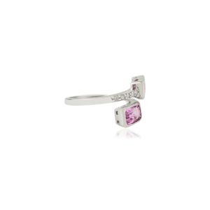 Bague Bypass en Or Blanc 14K Pur avec Saphir Rose et Diamant, Design Très Attrayant, Fait Main, Cadeau pour Femme, Fournisseur de Bijoux - Product Image 5