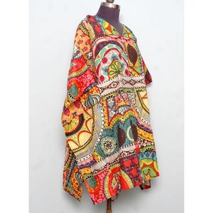 Kaftán Indio Estampado a Mano, Ecológico, Hecho a Mano, 100% Algodón Orgánico, Ligero, Ropa de Dormir Corta, Ropa de Playa Floral, Verano - Product Image 4