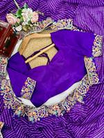 Sari royal en georgette brodé Bandhani, sari de soirée brodé, tissu en soie mono épaisse avec un style élégant.