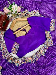 Sari de Georgette Bordado Royal Bandhani, Sari de Fiesta Bordado Regal, Tela de Seda Mono Pesada con Estilo Romántico - Product Image 5