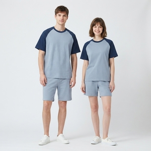 T-shirt unisexe respirant en pur coton, décontracté, manches courtes raglan, col rond, patchwork de couleurs contrastées, logo personnalisé - Product Image 5