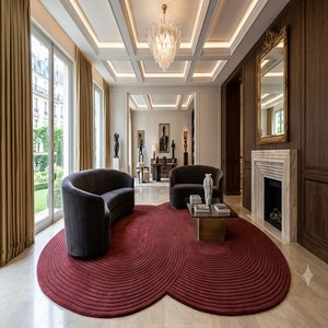 Luxury Off White Textured <b>Wool</b> Rug Curved Shape Floor Carpet Modern Designer Home Decor Accent For Sophisticated Living Room Rug - Product Image 4