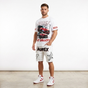 <b>Men's</b> Summer T Shirt Cropped <b>Studded</b> Streetwear Acid Wash Screen Printed T Shirt Shorts Set <b>Men's</b> Summer 100% Cotton Outfit - Product Image 5