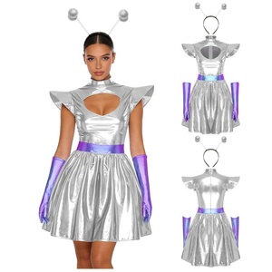 Robe de cosplay d'<span class=keywords><strong>astronaute</strong></span> alien pour <span class=keywords><strong>femme</strong></span> avec gants et bandeau, robe métallique pour événements de cosplay et costumes de danse lyrique - Product Image 5