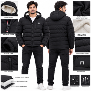 Blouson matelassé à capuche pour homme avec doublure en fausse fourrure, logo personnalisé, fermeture éclair, style décontracté, hiver, streetwear, B2B USA - Product Image 5