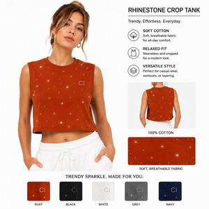 เสื้อกล้ามคริสตัลประดับเพชรระดับไฮเอนด์ สไตล์สปอร์ตแคชชวลสำหรับผู้หญิง  รับสกรีนโลโก้  เสื้อครอปวิบวับ  แฟชั่นสตรีทแวร์สำหรับงานเทศกาล - Product Image 2