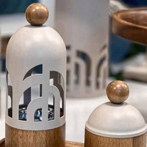 Moderno quemador de incienso de metal y madera con diseño de arco, torre geométrica para Bakhoor con tarro de almacenamiento con tapa y bandeja de servicio, decoración para el hogar. - Product Image 2