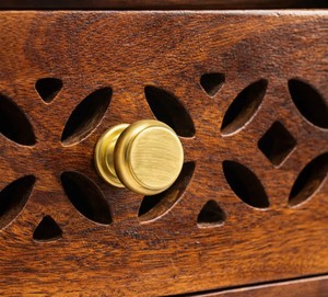 Hand-Carved Geometric 2-Drawer <b>Table</b> | Factory Direct Solid Wood Carved <b>Bedside</b> Nightstand | OEM ODM Jodhpur India - Product Image 4