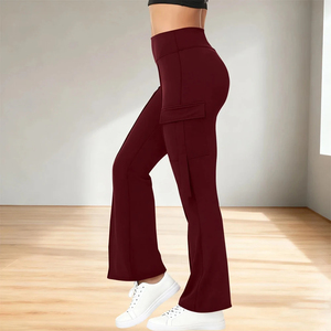 Pantalon évasé taille haute pour femme, couleur unie, tricoté, taille élastique, décontracté, longueur intégrale, respirant, style printemps - Product Image 5