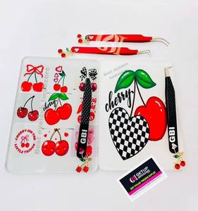 Ensemble de pinces multifonctionnelles pour extensions de cils Cherry Design Charm/Tiles, outils portables en acrylique, boîte de rangement pour colle à cils de forme rectangulaire - Product Image 5