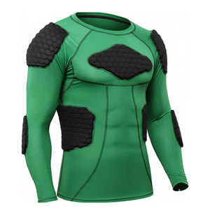 <b>Men's</b> Green Padded <b>Compression</b> <b>Shirt</b> Full Sleeve Crew Neck Fitted Protective Top for Sports Training - Product Image 1