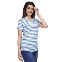 2026 Solid Color Women's Oversized Plus Size Custom Design Stylish Striped V Neck Casual T-Shirt BD