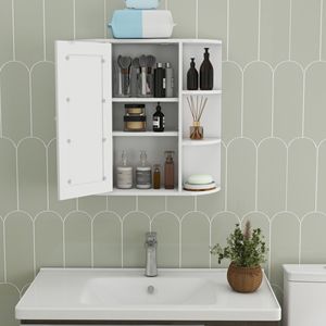 Armadietto da Bagno a Parete con Specchio, 6 Ripiani Aperti e 3 Regolabili per Organizzazione e Conservazione - Product Image 3