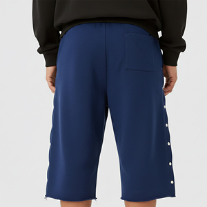 Shorts Bermuda Homme Couleur Unie avec Boutons Latéraux Taille Mi-Haute Style Décontracté Logo Placé à l'Avant Tissu Tissé - Product Image 6