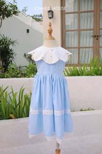 Vestido para Niña de ChaiKo House - Vestido Rosie con Mangas Cortas Abullonadas, Cuello Redondo, Bordado de Encaje Rosa, Verano - Product Image 3