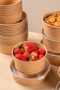 Nouveaux bols alimentaires jetables biodégradables en kraft pour l'emballage de repas chauds/froids, bols à emporter de 32 oz avec couvercle transparent, utilisables au micro-ondes - Product Image 1