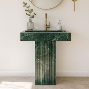 Lavabo de encimera moderno de mármol verde natural con desagüe de diseño acanalado para aplicación en almacenes - Product Image 1