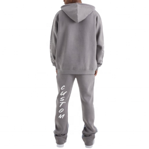 Vente en gros Ensemble pantalon de survêtement évasé jambe droite imprimé en relief 3D et sweat à capuche Pantalons de survêtement délavés à l'acide Pantalons de survêtement pour hommes - Product Image 5