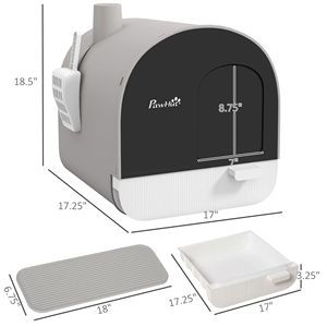 Light Gray XXL <b>Cat</b> Litter <b>Box</b> with Large Inner Space 17"x17"x18.5" Covered Tray Scoop Filter Indoor Use Made of PP Plastic - Product Image 3